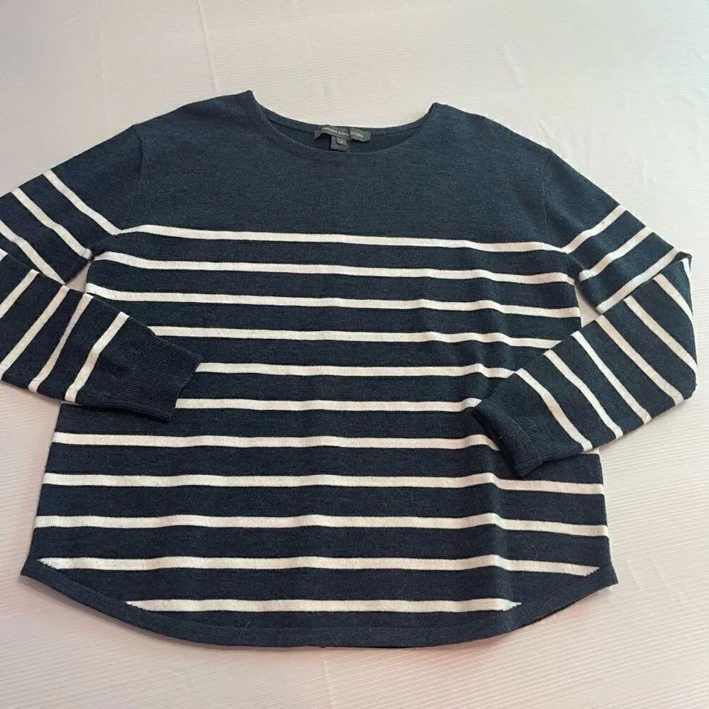 French Connection Blue White Striped Crewneck Pullover Sweater Size Small